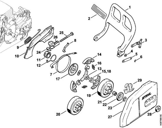 Zage z bencinskim motorjem (MS) 017 C Å citnik za roke, zavora verige della Marca Stihl